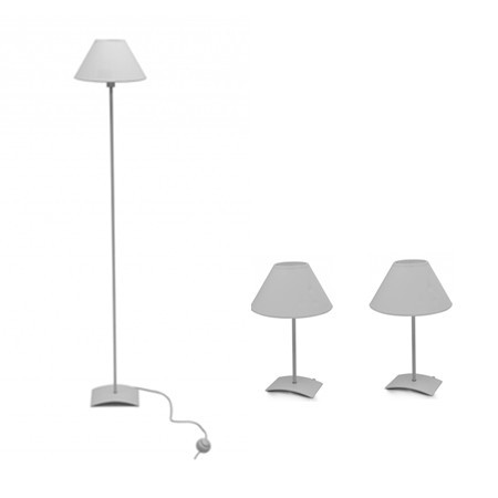 Une lampe sur pied + 2 lampes de table blanches