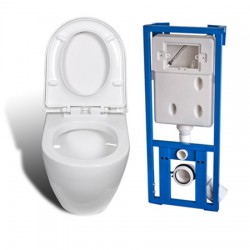 Cuvette WC suspendue blanche avec abattant et bati-support