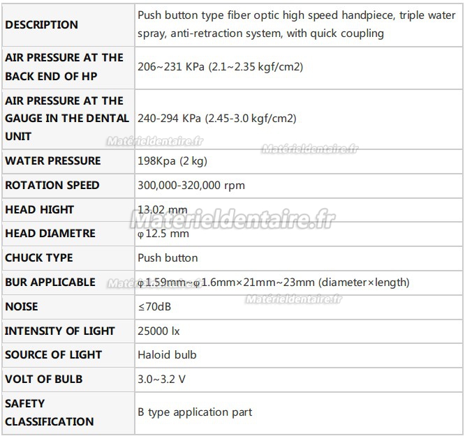 Being® Lotus 302PBQ Turbine Dentaire à LED Bouton Poussoir avec Raccord Quick (6 trous)