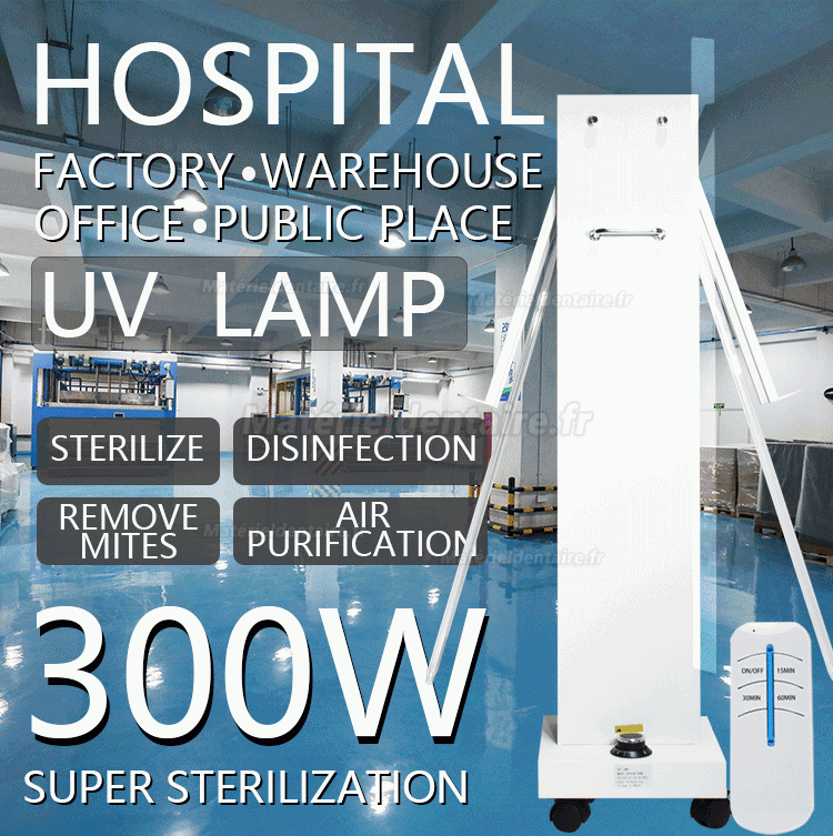 300W UVC + Chariot stérilisateur à lumière ultraviolette à lampe de désinfection à l'ozone avec capteurs radar