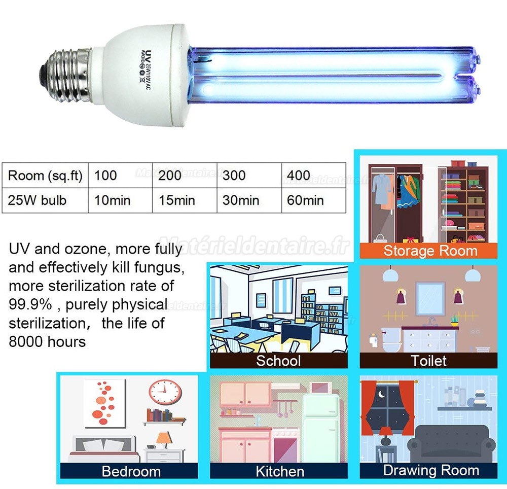 25W Quartz UVC +Ozone Lampe Germicide E27 / E26 220V Ultraviolette Lampe