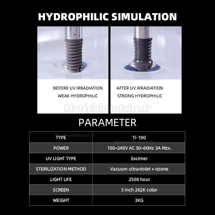 PlusPower® Ti100 Générateur hydrophile pour Implants/ Activateur UV pour Implants