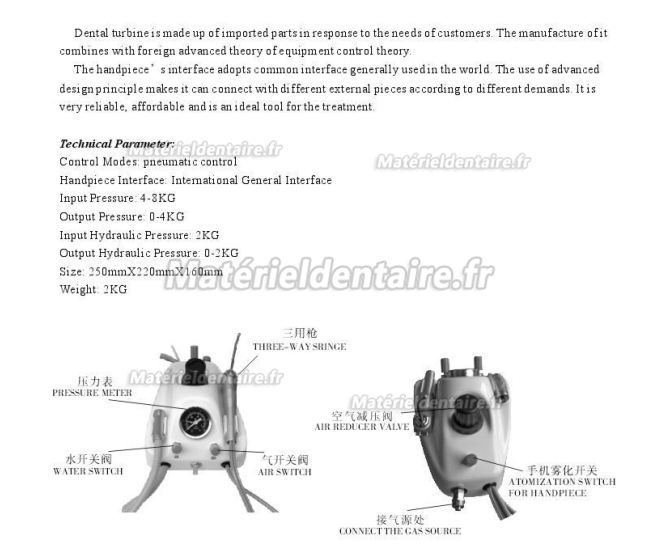 JK Unité dentaire D-TPWLJ(Fonctionner avec un compresseur d'air)