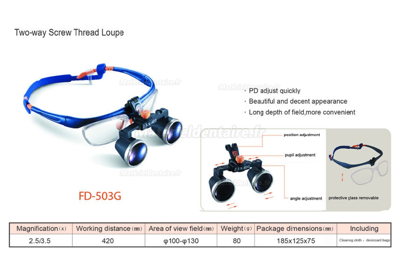 KWS® FD-503G Loupe à bidirectionnel médical binoculaire galilée cadre