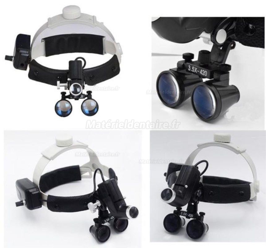 3.5X Bandeau dentaire Loupes binoculaires médicales + LED Phare