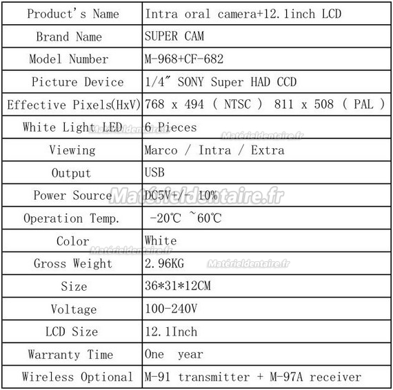 M-968 1/4 SONY CCD Caméra Intra-orale avec 12.1" Moniteur LCD