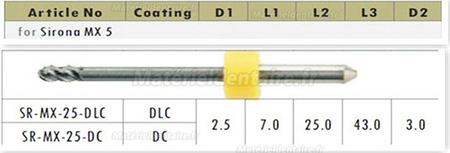 1 pièces fraise d'usinage zircone 0.5mm/1mm/2.5mm (sans revêtement) pour usineuse Sirona MX5