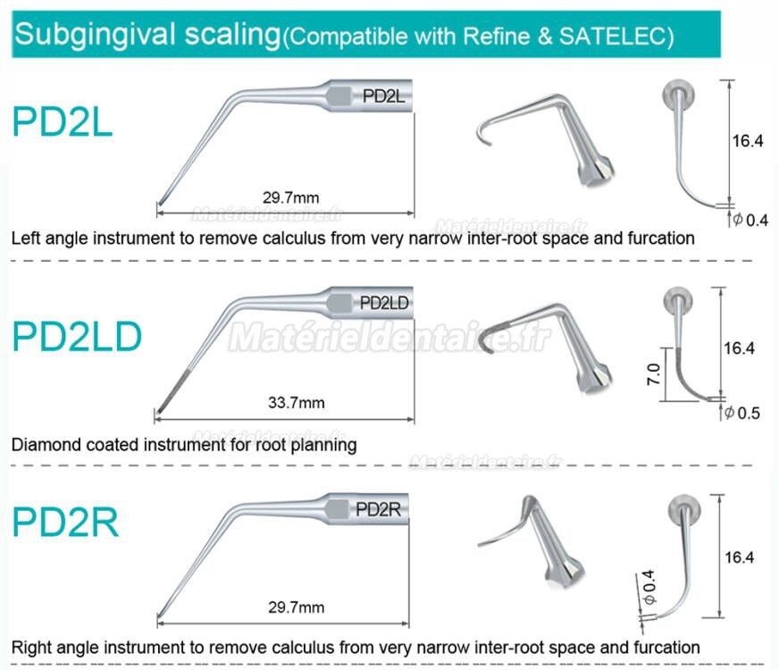 5 Pièces Refine® Inserts piézo pour la parodontologie P10 P11 P12 P14L P18 P20 P20L P20R P21 22 LR compatible avec Woodpecker EMS