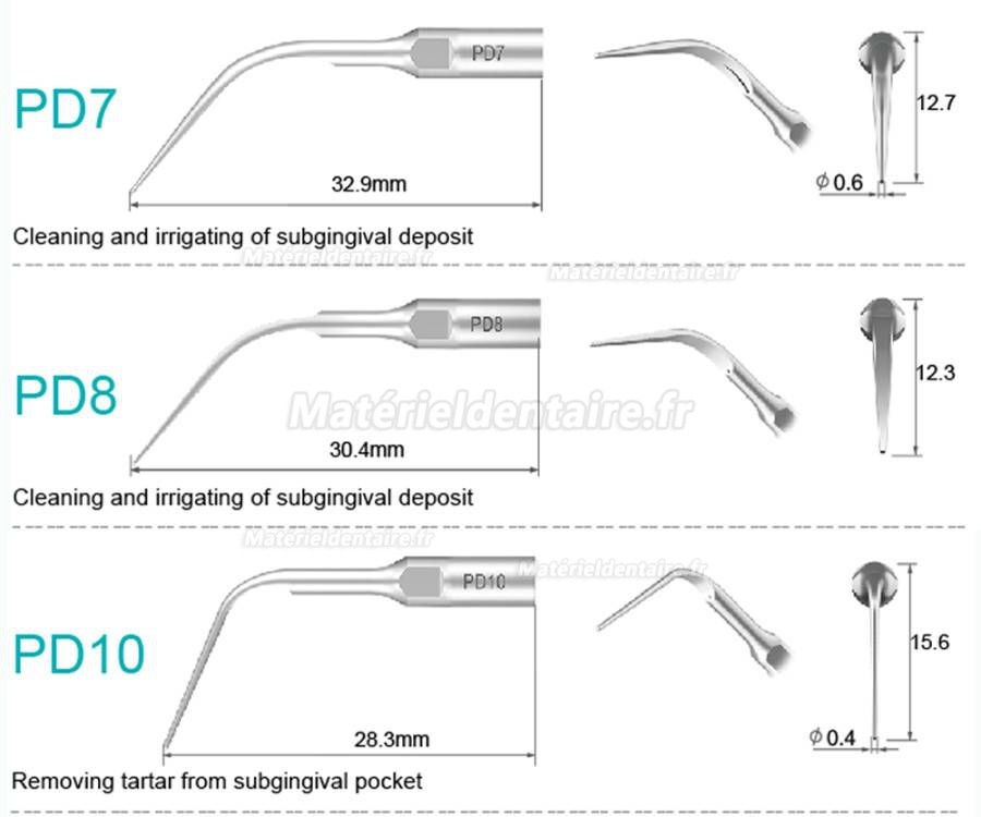 5 Pièces Refine® Inserts piézo pour la parodontologie P10 P11 P12 P14L P18 P20 P20L P20R P21 22 LR compatible avec Woodpecker EMS