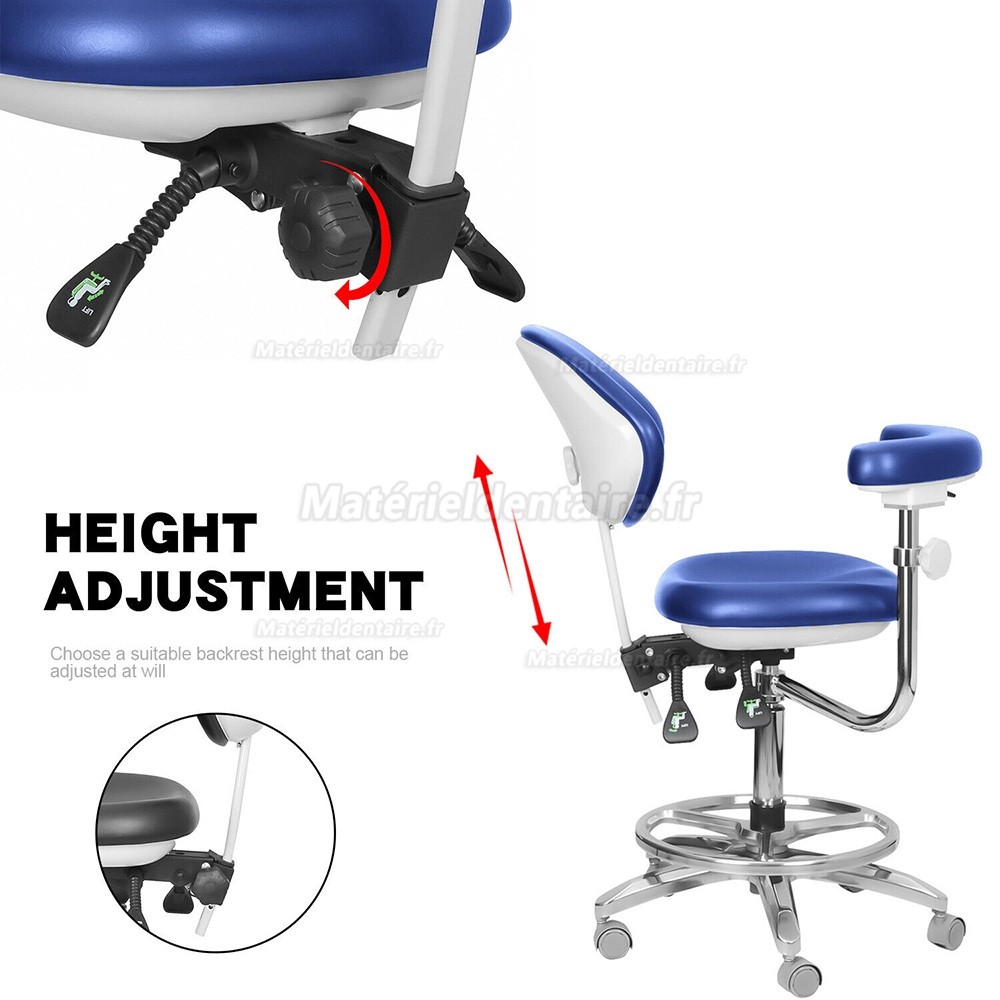 Tabouret mobile pour assistant dentaire QIYUAN QY-600M-B2, siège opérateur dentaire avec accoudoir rotatif à 360°