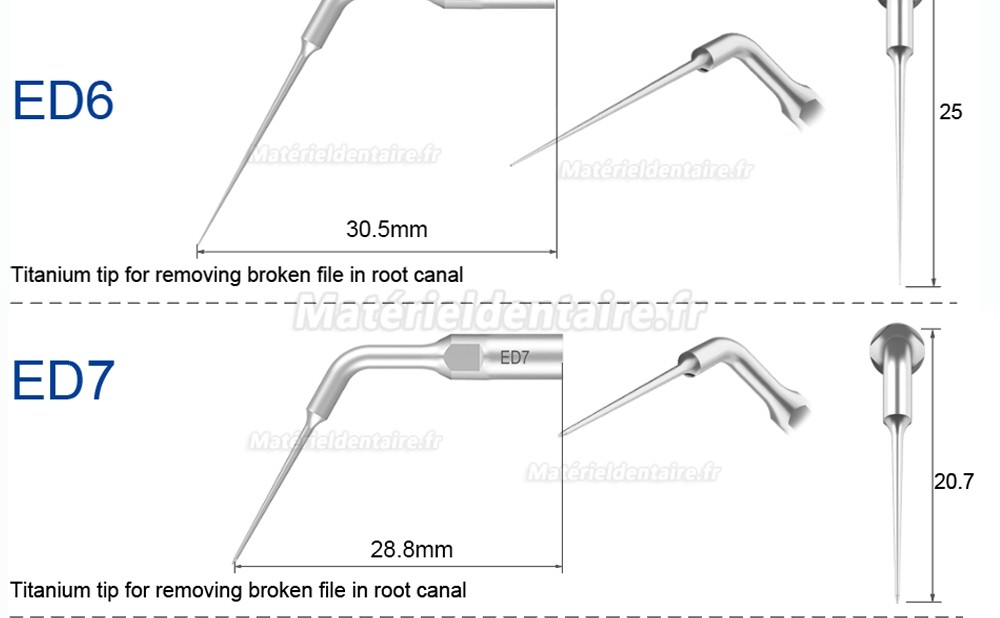 5 Pièces Refine® Inserts piézo en endodontie ED1 ED2 ED3 ED4 ED5 ED6 ED7 ED8 ED9 ED10 ED11 ED14 ED15 compatible avec SATELEC NSK DTE GNA