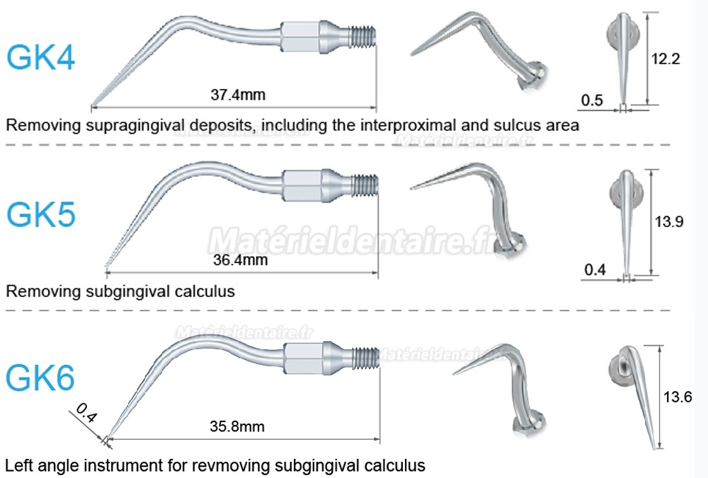 5 Pièces Refine® Inserts détartreurs pneumatique GK1 GK2 GK3 GK4 GK5 GK6 GK7 GK12 GK14 GK16 pour KAVO SONICflex