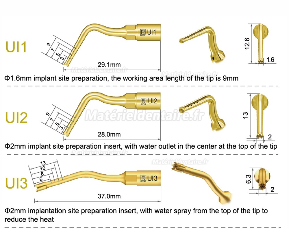 1 Pièces Inserts pour sinus lift latéral Ul1 UI2 UI3 UI4 UI5 compatible avec Mectron Woodpecker Silfradent Dmetec