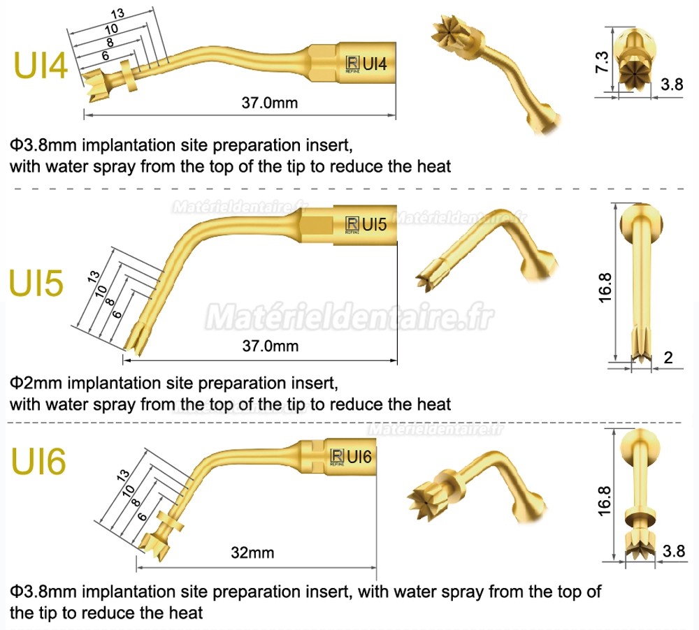 1 Pièces Inserts pour sinus lift latéral Ul1 UI2 UI3 UI4 UI5 compatible avec Mectron Woodpecker Silfradent Dmetec