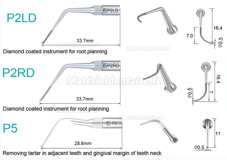 5 Pièces Refine® Inserts piézo pour la parodontologie P2L P2R P2LD P2RD P5 P6 P7 P8 P10 P11 P12 P14L compatible avec EMS Woodpecker