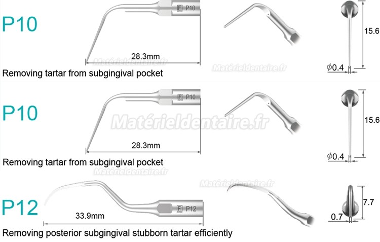 5 Pièces Refine® Inserts piézo pour la parodontologie P2L P2R P2LD P2RD P5 P6 P7 P8 P10 P11 P12 P14L compatible avec EMS Woodpecker