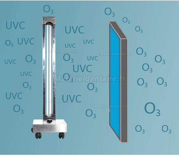 150W Mobile uvc + ozone chariot de désinfection lampe ultraviolette germicide lumière