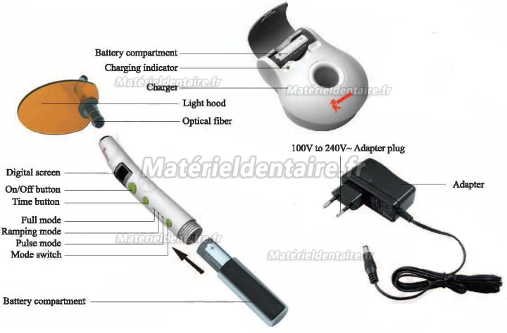 Woodpecker® Type C Lampe LED à photopolymériser 1000mw