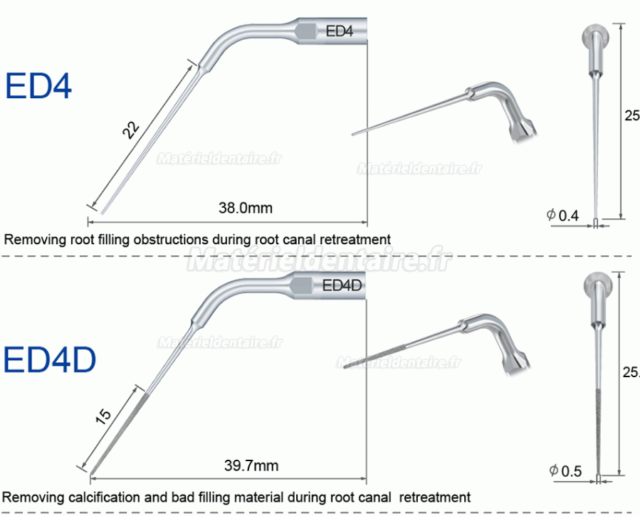 5 Pièces Refine® Inserts Piézo en Endodontie E3D E4D E5D E10D E11D E12D E14D E15D Compatible Avec Woodpecker EMS