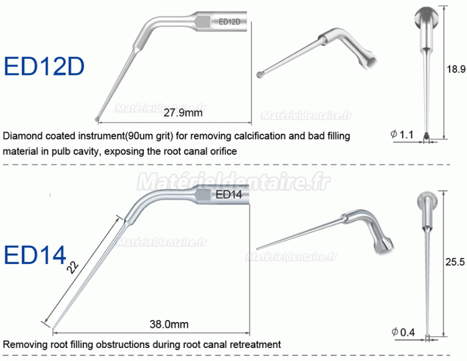 5 Pièces Refine® Inserts Piézo en Endodontie E3D E4D E5D E10D E11D E12D E14D E15D Compatible Avec Woodpecker EMS