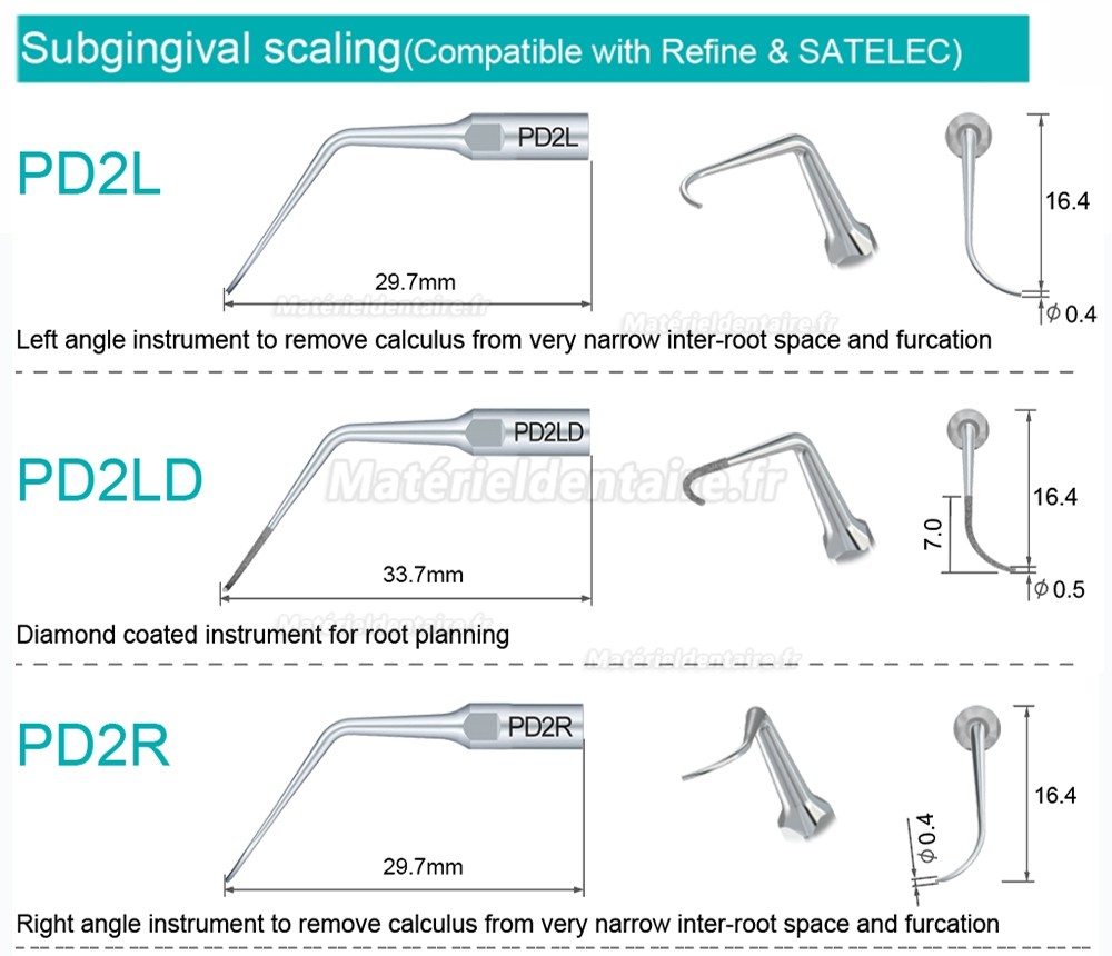 5 Pièces Refine® Inserts piézo pour la parodontologie PD2L PD2LD PD2R PD2RD PD5 PD6 PD7 PD8 PD10 compatible avec SATELEC NSK DTE GNATUS