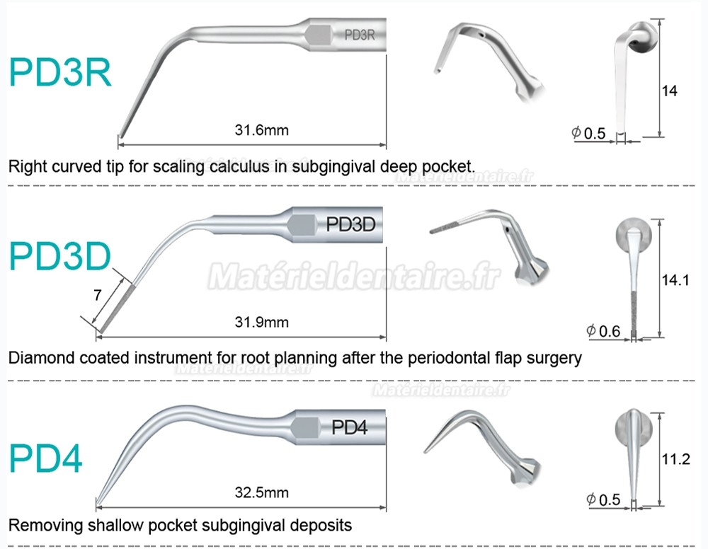 5 Pièces Refine® Inserts piézo pour la parodontologie PD2L PD2LD PD2R PD2RD PD5 PD6 PD7 PD8 PD10 compatible avec SATELEC NSK DTE GNATUS