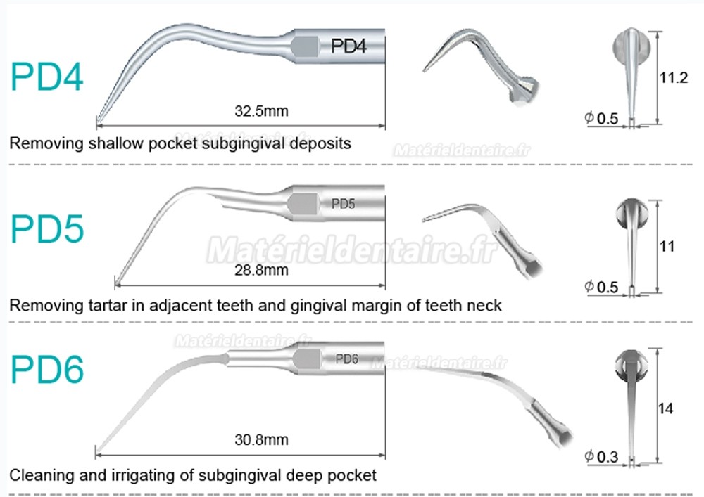 5 Pièces Refine® Inserts piézo pour la parodontologie PD2L PD2LD PD2R PD2RD PD5 PD6 PD7 PD8 PD10 compatible avec SATELEC NSK DTE GNATUS