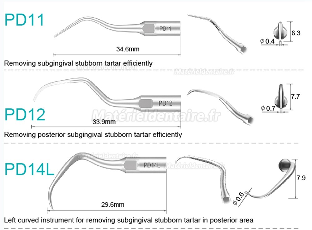 5 Pièces Refine® Inserts piézo pour la parodontologie PD2L PD2LD PD2R PD2RD PD5 PD6 PD7 PD8 PD10 compatible avec SATELEC NSK DTE GNATUS