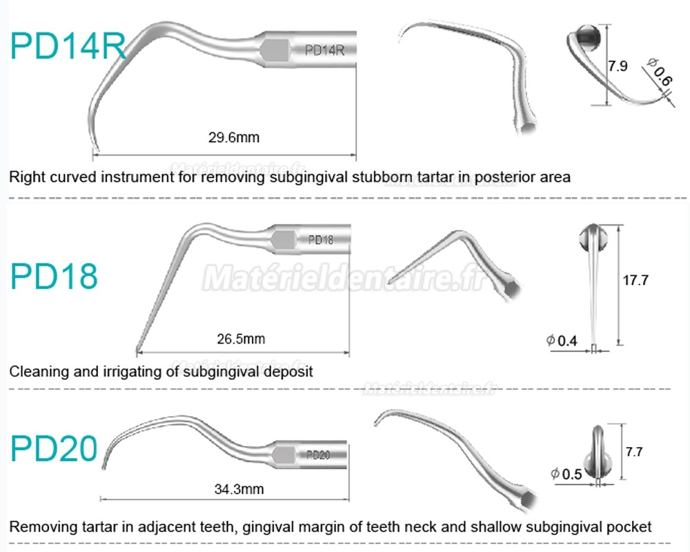 5 Pièces Refine® Inserts piézo pour la parodontologie PD2L PD2LD PD2R PD2RD PD5 PD6 PD7 PD8 PD10 compatible avec SATELEC NSK DTE GNATUS