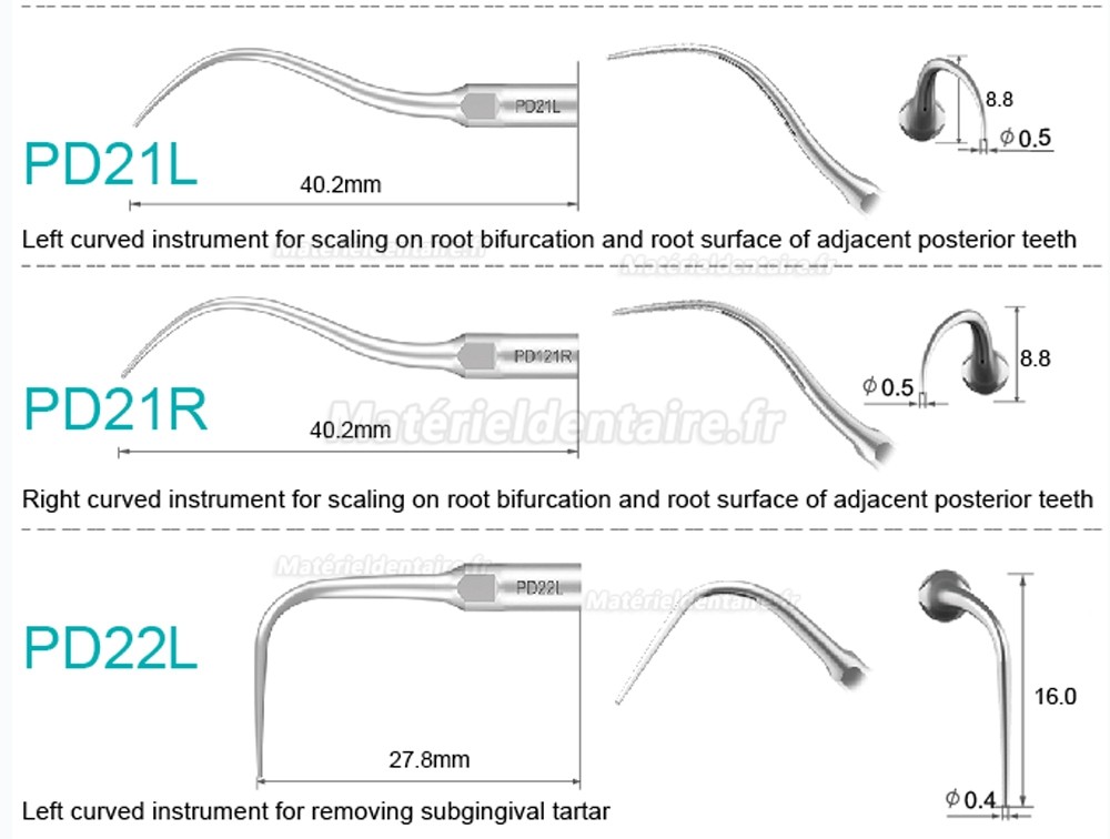 5 Pièces Refine® Inserts piézo pour la parodontologie PD2L PD2LD PD2R PD2RD PD5 PD6 PD7 PD8 PD10 compatible avec SATELEC NSK DTE GNATUS